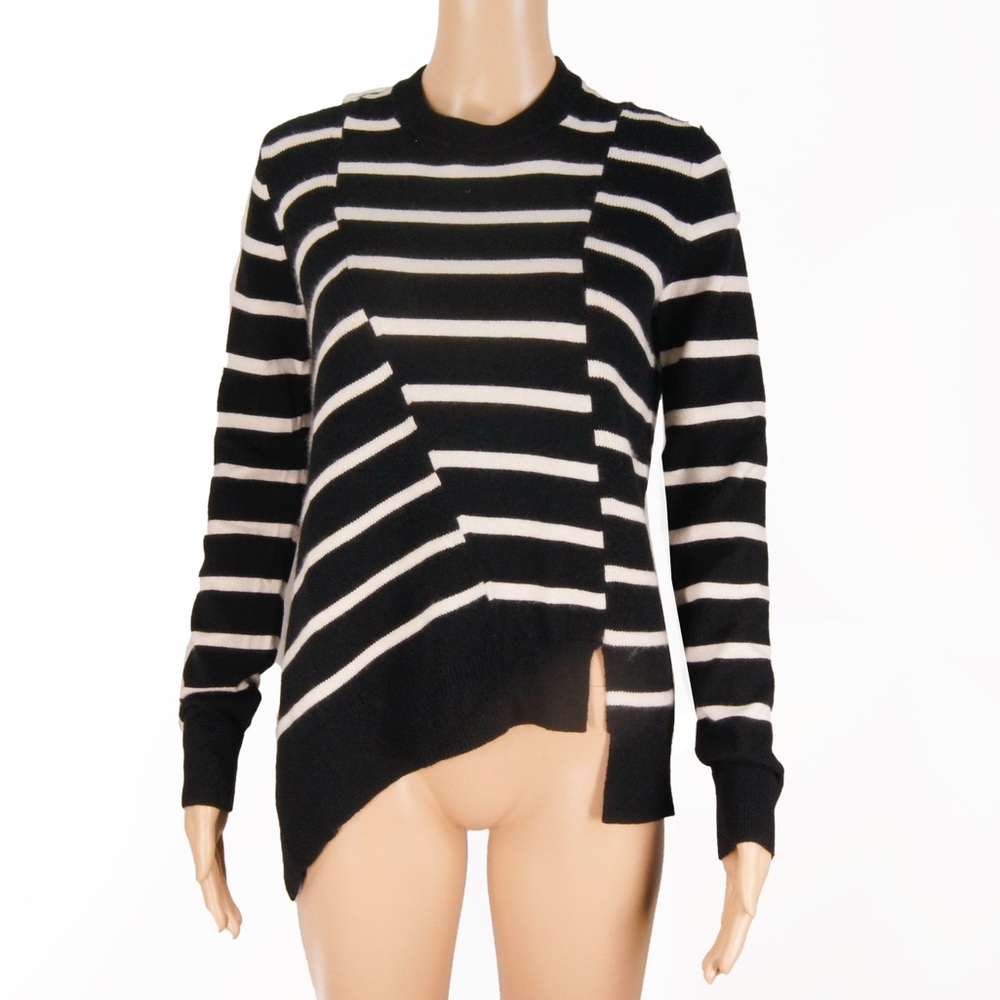 Proenza Schouler Black White Stripe Assymetrical Cashemere Pullover Sweater